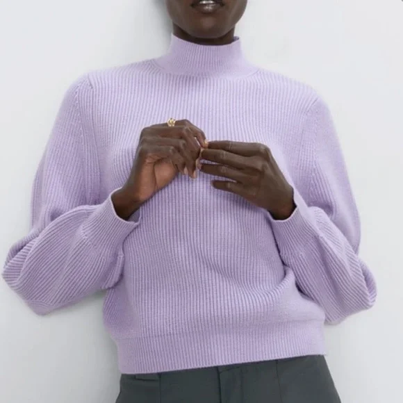 ZARA Lilac Ribbed High Neck Knit Sweater